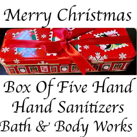 5 Hand Sanitizers - Bath & Body Works in Christmas Metal Box With Bow - Picture 2 of 3